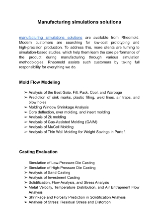 Manufacturing simulations solutions