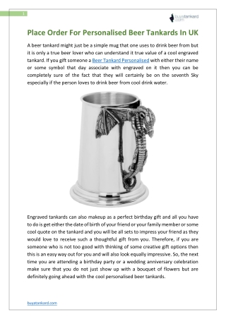 Place Order For Personalised Beer Tankards In UK