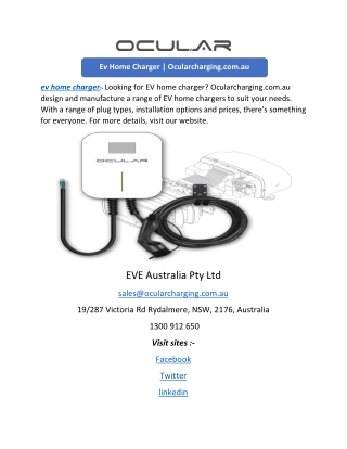 Ev Home Charger | Ocularcharging.com.au