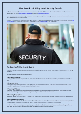 Five Benefits of Hiring Hotel Security Guards