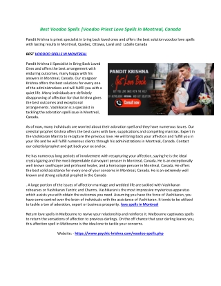 Best Voodoo Spells |Voodoo Priest Love Spells in Montreal, Canada