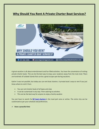 Why Should You Rent A Private Charter Boat Services?