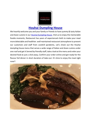 $5 off - Houhai Dumpling House Italian takeaway menu, VIC