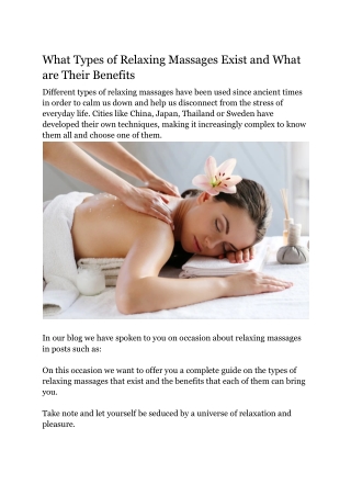 What Types of Relaxing Massages Exist and What are Their Benefits
