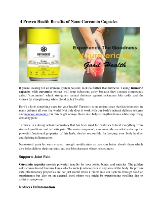 4 Proven Health Benefits of Nano Curcumin Capsules