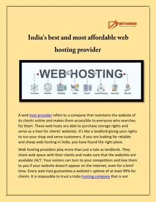 India's best and most affordable web hosting provider