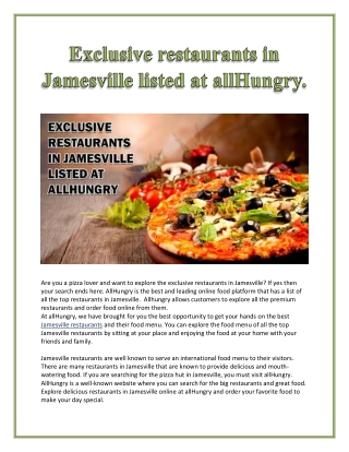 Exclusive restaurants in Jamesville listed at allHungry.