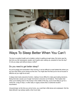 Ways To Sleep Better When You Can’t