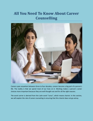 All You Need To Know About Career Counselling
