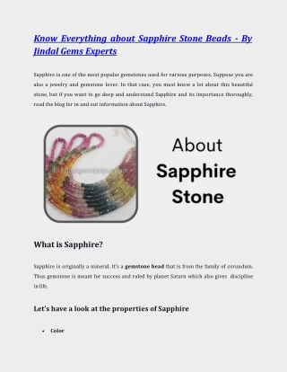 Know Everything About Sapphire Stone Beads - By Jindal Gems Experts