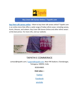 Buy Linen Silk Sarees Online | Tapathi.com