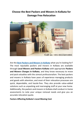 Choose the Best Packers and Movers in Kolkata for Damage Free Relocation