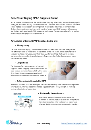 Benefits of Buying CPAP Supplies Online