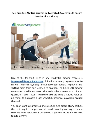 Best Furniture Shifting Services in Hyderabad
