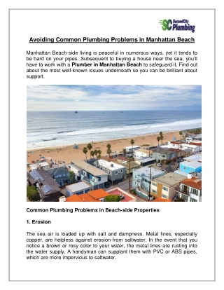 Avoiding Common Plumbing Problems in Manhattan Beach