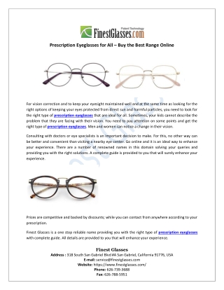 Prescription Eyeglasses for All – Buy the Best Range Online