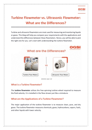 Know the Difference between a Turbine Flowmeter and Ultrasonic Flowmeter