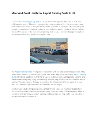 Meet And Greet Heathrow Airport Parking Deals In UK
