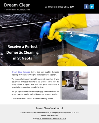 Receive a Perfect Domestic Cleaning in St Neots