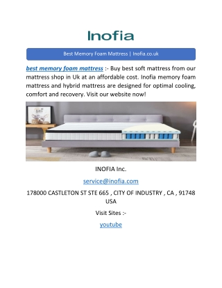 Best Memory Foam Mattress | Inofia.co.uk