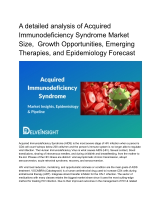 Acquired Immunodeficiency Syndrome Market Insights and Epidemiology Forecast