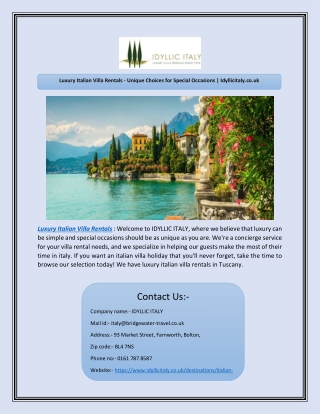 Luxury Italian Villa Rentals - Unique Choices for Special Occasions | Idyllicita