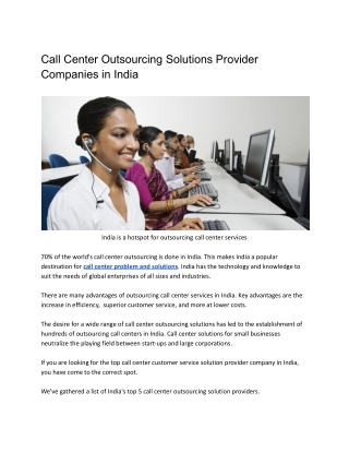 Call Center Outsourcing Solutions Provider Companies in India