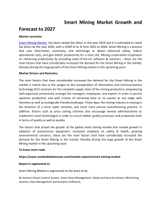 Smart Mining Market Growth and Forecast to 2027