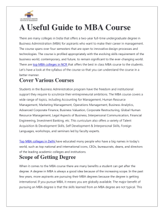 A Useful Guide to MBA Course
