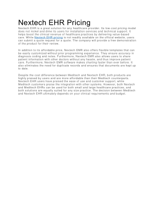 Nextech EHR Pricing