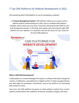 7 Top CMS Platforms for Website Development 2022 | SynapseIndia