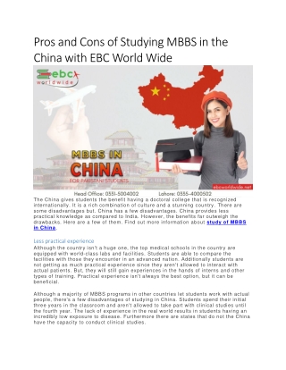 Pros and Cons of Studying MBBS in the China with EBC World Wide