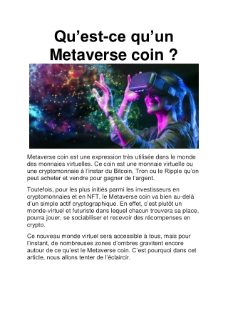 Qu’est-ce qu’un Metaverse coin ?