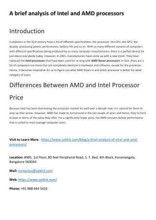 A brief analysis of Intel and AMD processors