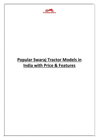 Popular Swaraj Tractor Models in India with Price