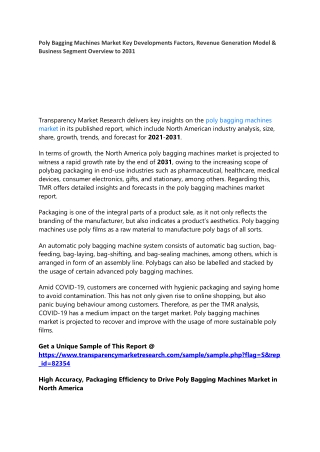 Poly Bagging Machines Market Growth, Trends, Share, Industry Analysis and Foreca