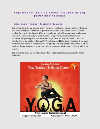 Yoga Teacher Training Course in Mumbai by Yog Power International