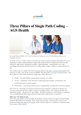 Three Pillars of Single-Path Coding – AGS Health