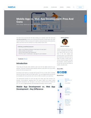 Mobile App vs. Web App Development: Pros And Cons