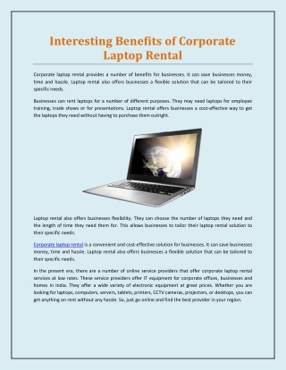 Interesting Benefits of Corporate Laptop Rental