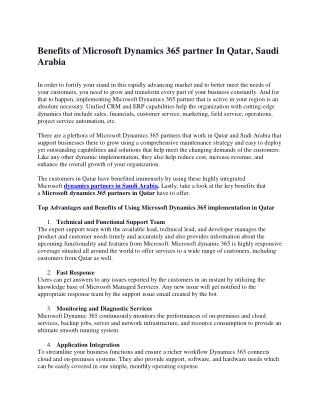 Benefits of Microsoft Dynamics 365 partner In Qatar, Sudi Arabia