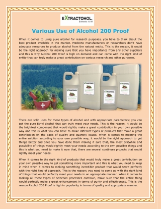 Various Use of Alcohol 200 Proof