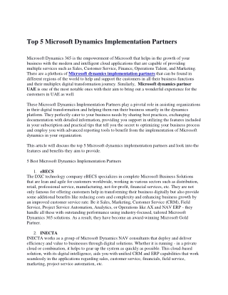Top 5 Microsoft Dynamics Implementation Partners