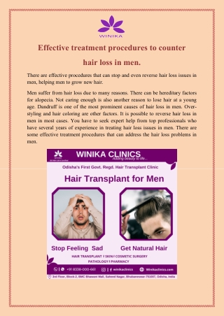 Effective treatment procedures to counter hair loss in men