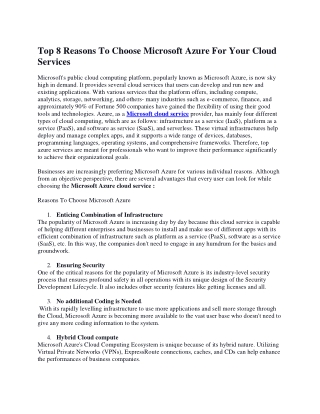 Top 5 Reasons To Choose Microsoft Azure For Your Cloud Services