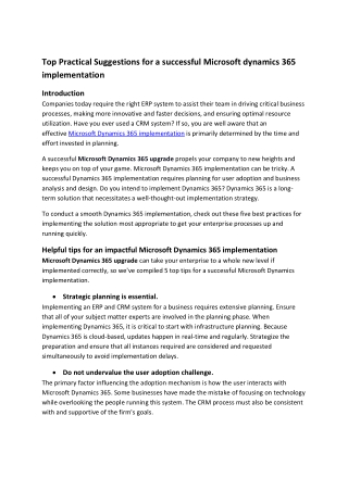 Top Practical Suggestions for a successful Microsoft dynamics 365 implementation