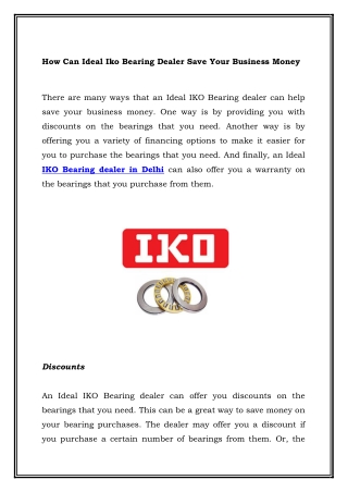 How Can Ideal Iko Bearing Dealer Save Your Business Money