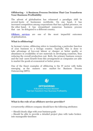 Offshoring services - Industry Experts