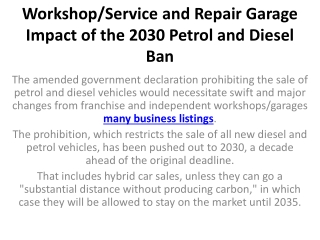 Workshop/Service and Repair Garage Impact of the 2030 Petrol and Diesel Ban