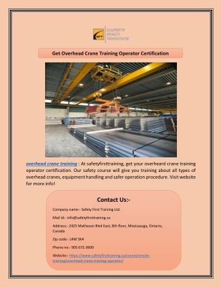 Get Overhead Crane Training Operator Certification